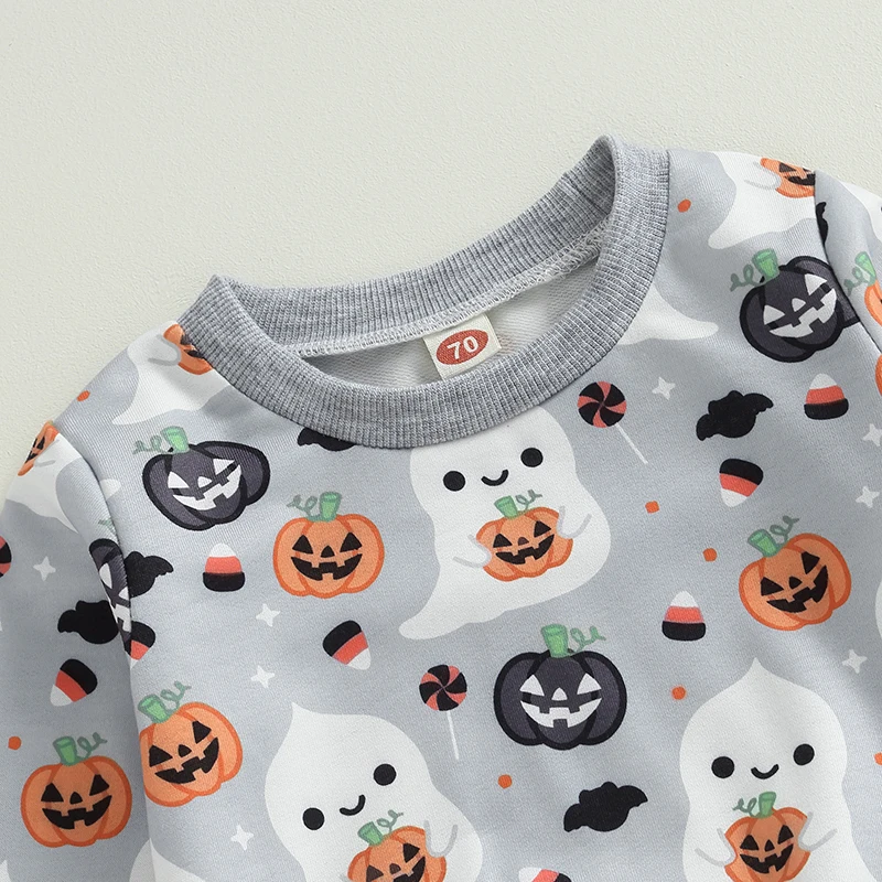 2023-06-11 Lioraitiin 0-3 anni Toddler Baby Boy Girl vestiti di Halloween Ghost Pumpkin Print felpa top pantaloni elastici Set