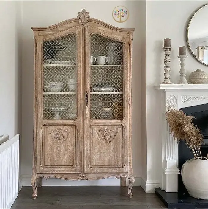 American style rural solid wood cabinet restaurant double door glass French retro vintage wine cabinet