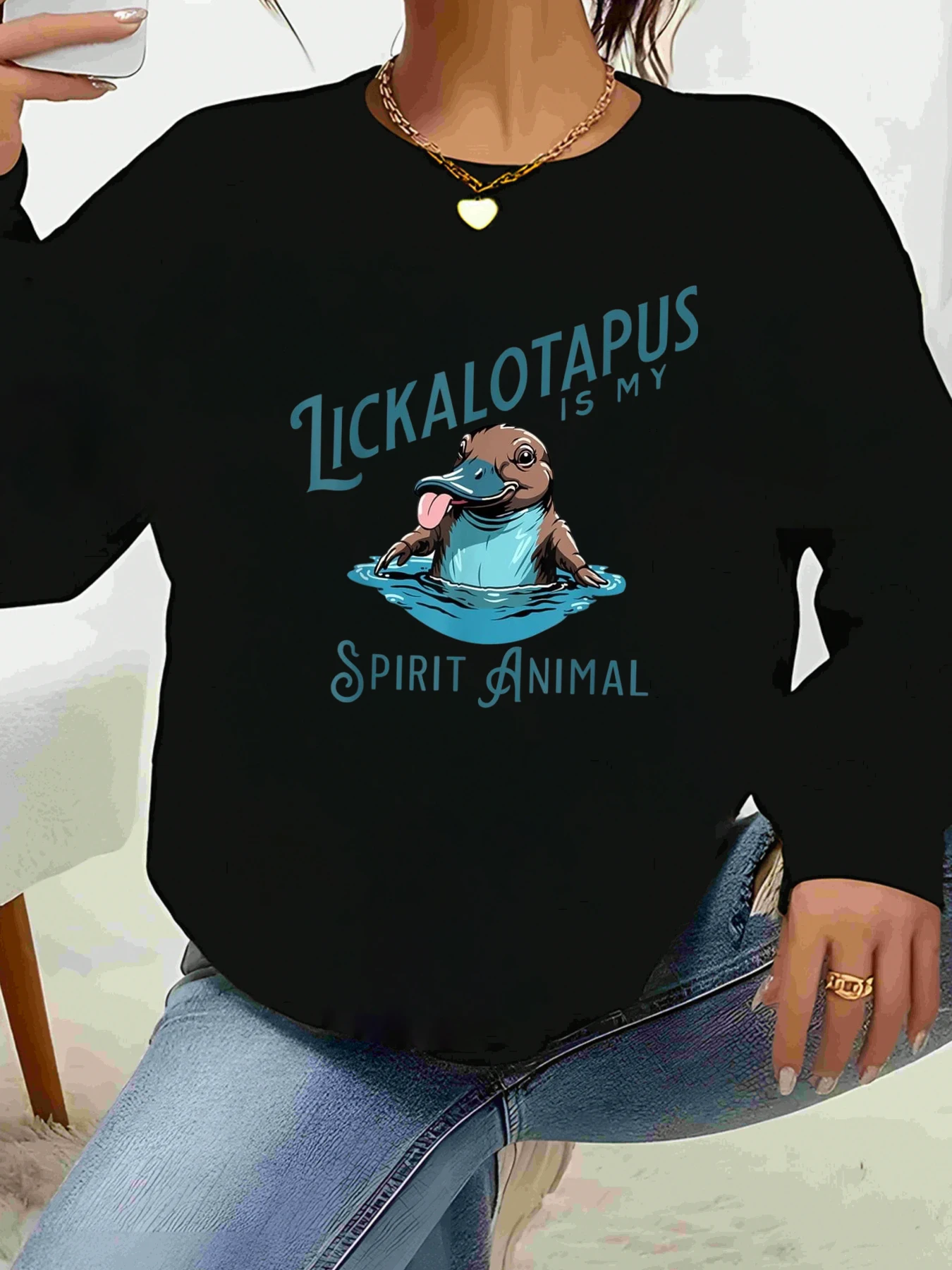 

Lickalotapus Is My Spirit Топ с длинными рукавами и принтом животных Хэллоуин Повседневная одежда Женская мода