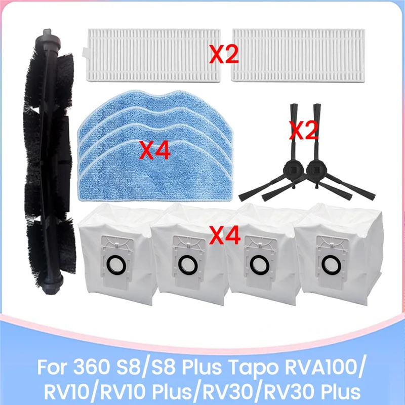 B98A-для 360 S8/S8 Plus Tapo RVA100/RV10/RV10 Plus/RV30/RV30 Plus, запасные части для пылесоса, щетка, фильтр, тканевый мешок для пыли