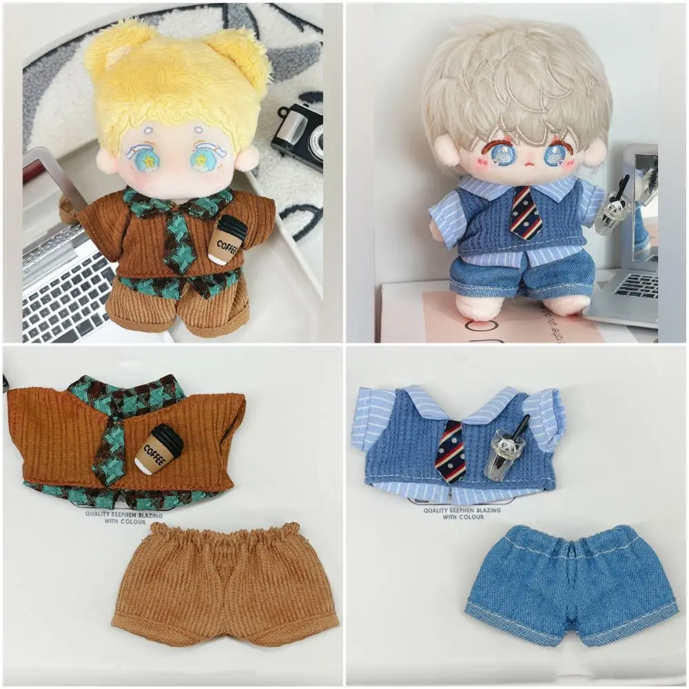

10cm Doll Clothes Blue Brown Changing Dress Game Doll Blouse Pants Suit Playing House Photo Prop Doll Student Uniform Toy