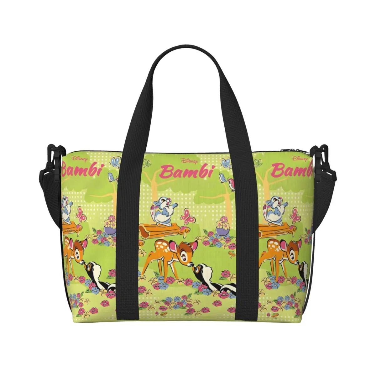 

Custom Bambi Beach Tote Bag Women Extra Large Gym Carry On Deer Anime Travel Shopping Bags
