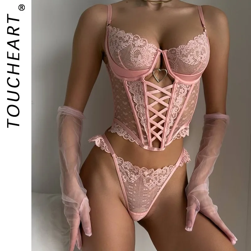 

Toucheart кружевное сексуальное женское белье с цветочным принтом, трусики с разрезом, обтягивающий комплект с вырезами, прозрачная повязка на крест, интересный горячий романтический комплект