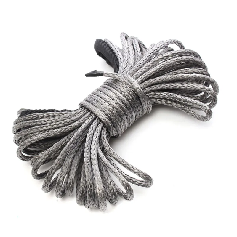 Winch Rope String Line Cable with Sheath Gray Synthetic Towing Rope 15m 7700LBs Car Wash Maintenance String for ATV UTV Off-Road