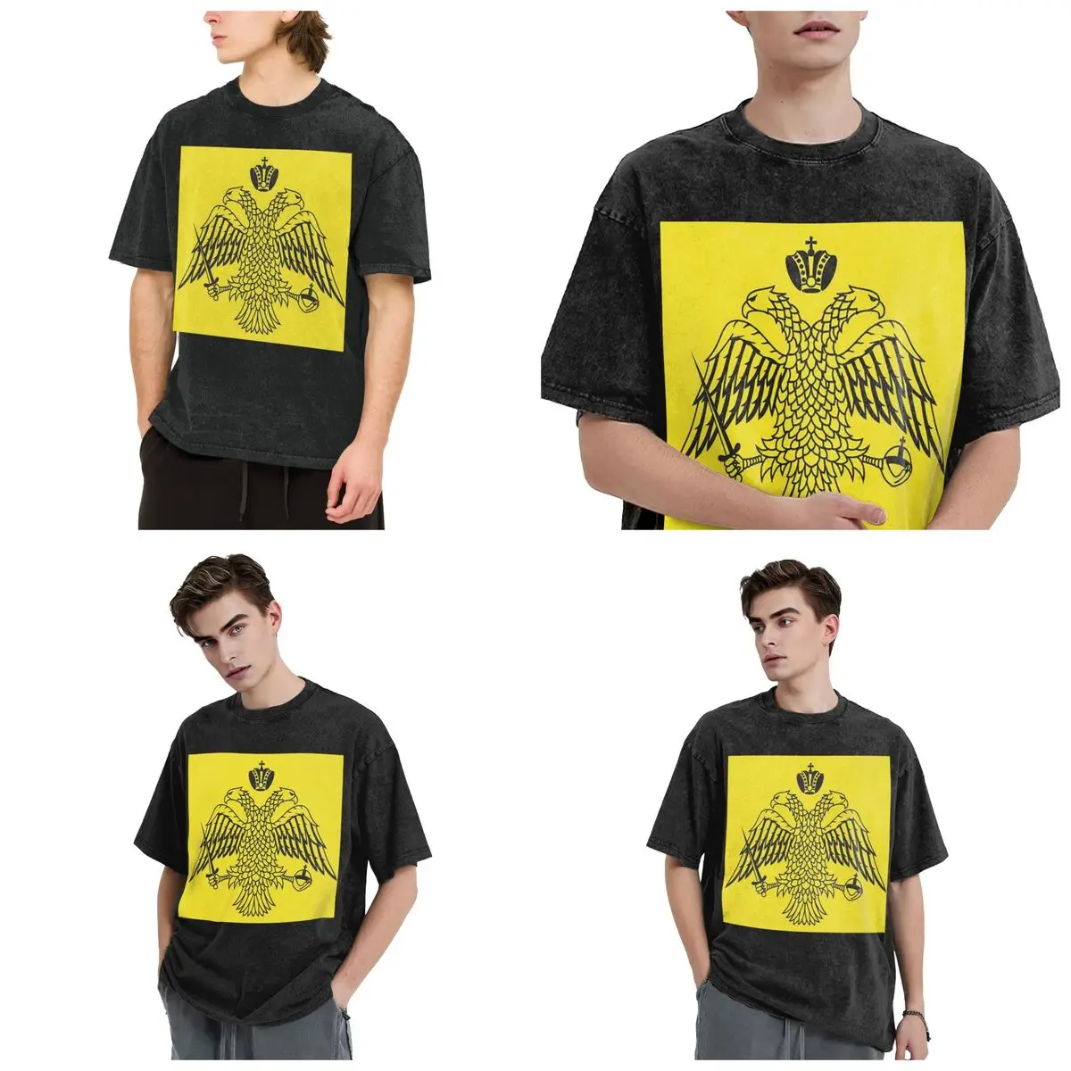 T-Shirts Byzantine Imperial Flag By The Greek Orthodox Churches Cushion Cover Washed T Shirt Short Sleeve Hip Hop T-Shirt