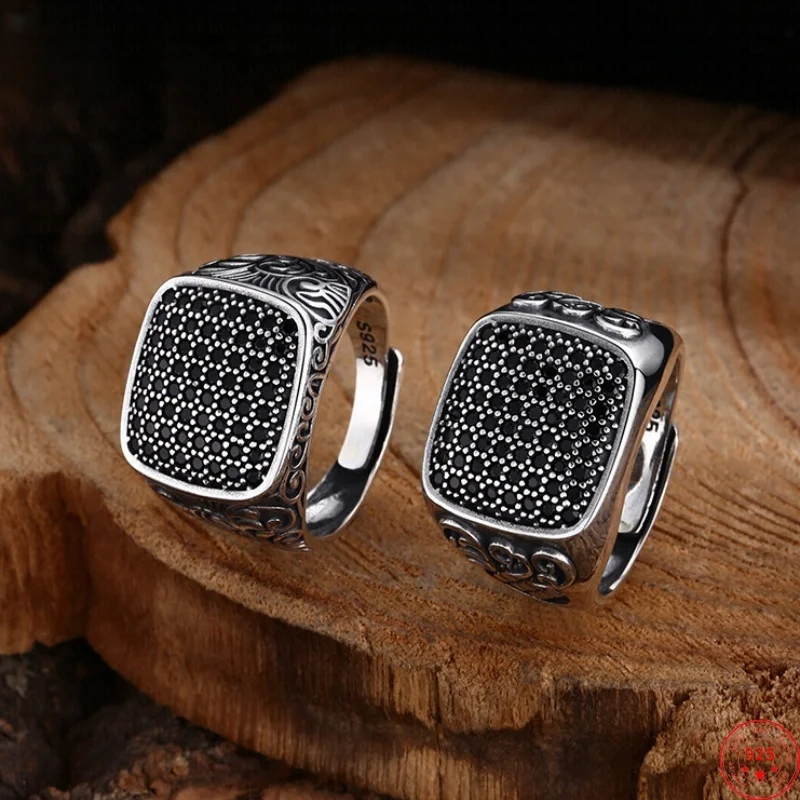 S925 Sterling Silver Charms Rings for Men Women Retro Eternal Rattan Pattern Micro Zircon New Fashion Jewelry