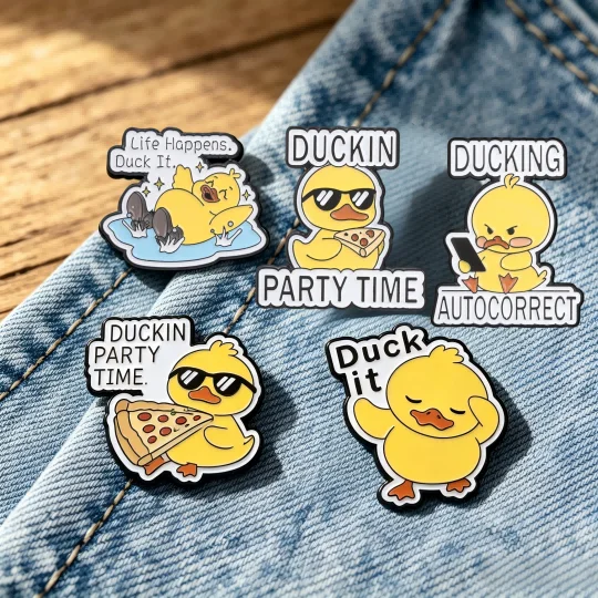 Yellow Duck Humorous Slogan Enamel Pin DUCKING AUTOCORRECT Badge Cartoon Animal Metal Brooch Backpack Clothes Pin Accessory Gift