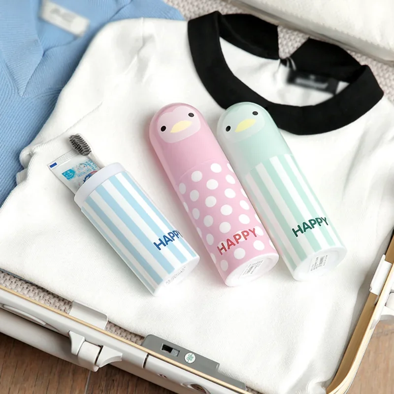 1pc Cute Penguin Plastic Cartoon Toothbrush Box Portable Travel Toothbrush Holder Sanitary Ware Suit Toothpaste Storage Box