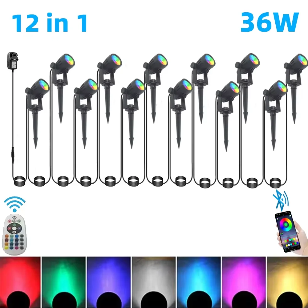 Outdoor Smart Landscape Spotlight APP en afstandsbediening 16 miljoen kleuren IP65 waterdicht voor pad binnenplaats tuinen achtertuin