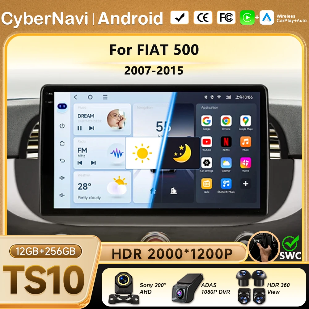 Car Radio For Fiat 500 2007-2015 Android Auto GPS Navigation Head Unit Multimedia Video Player 5G WIFI Carplay No 2din DVD