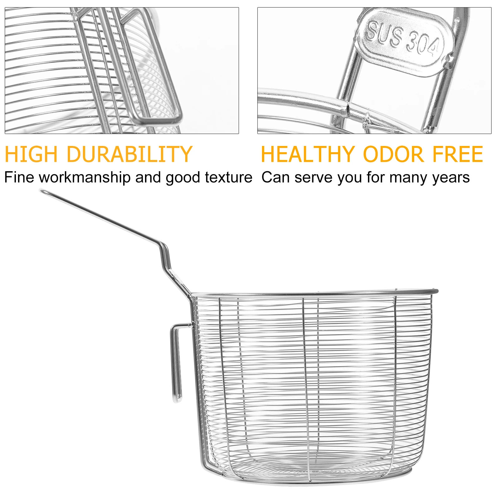 

Stainless Steel Kitchen Strainer Basket Deep Design Oil Filtering Frying Food Large Capacity Ergonomic Heat for Noodles