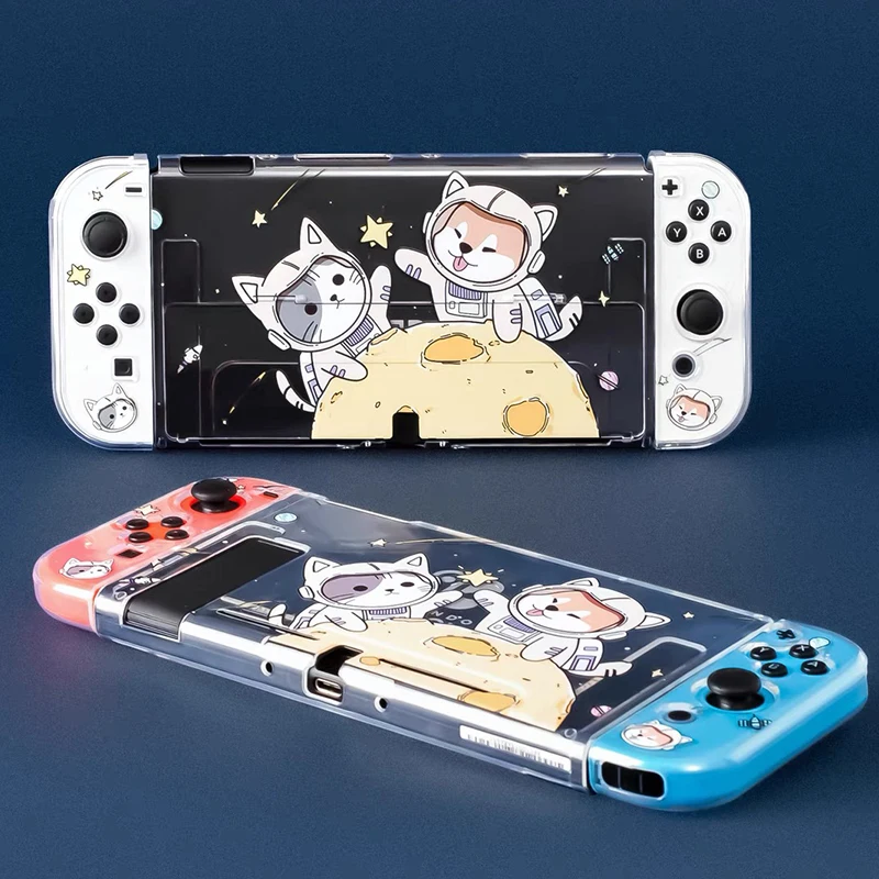 

Switch OLED Case Planet Cat Dog Shell Crystal PC Hard Cover For Nintendo Switch OLED Accessories NS JoyCon Controller Case