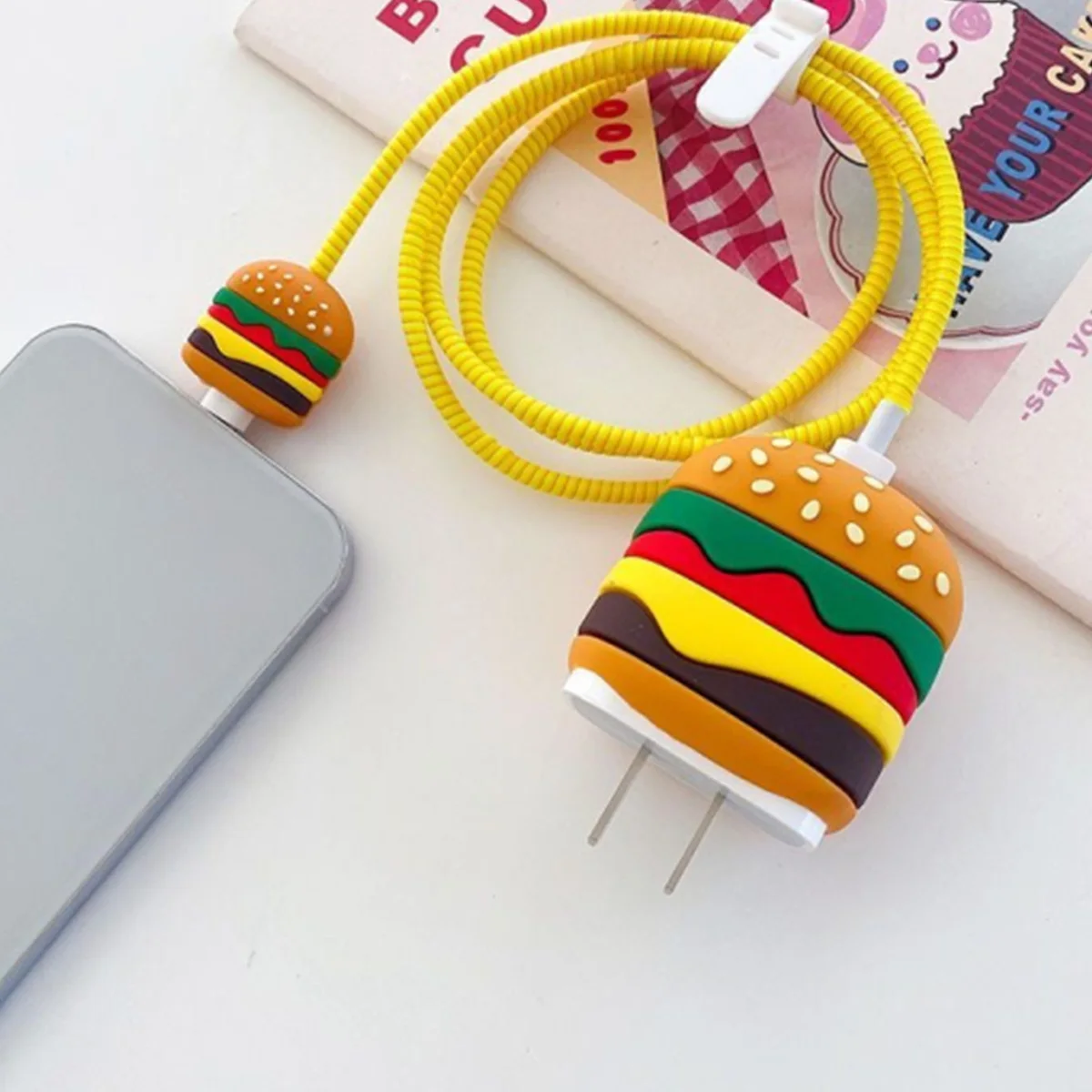 Funda protectora de línea de datos de Cable USB de helado 3D para iPhone 18/20W, estuche de carga rápida, organizador de bobinadora de dibujos animados