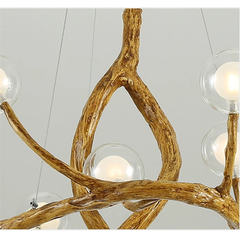 Retro Tree Branch Chandelier LED Resin Chandelier With Glass Bubble For Living Room Restaurant Vintage Dining Table Hanging Lamp