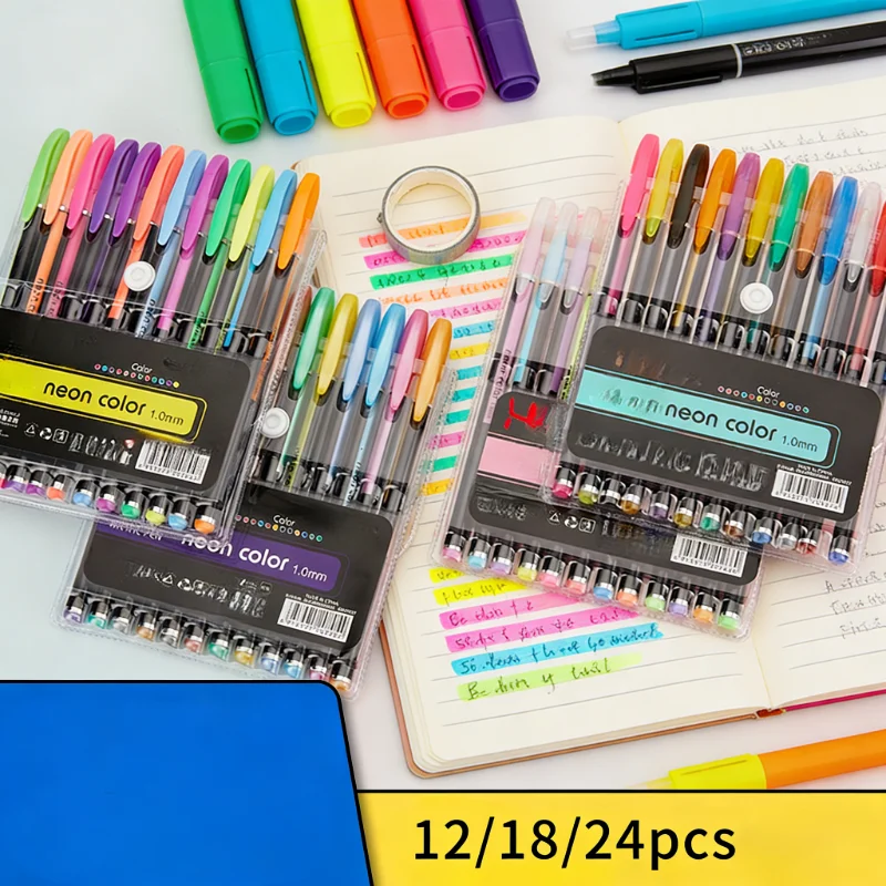 

12/18/24pcs metal flash gel pen, suitable for school, office, adult coloring book, diary painting art marker promotional pen