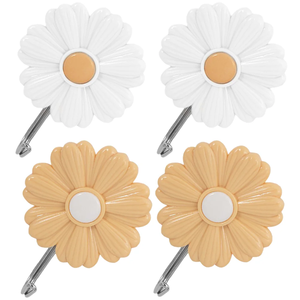 

4 Pcs Daisy Sticky Hook Kids Coat Hooks Decorative Picture Hangers Wall Bathroom Towel Household