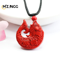 Natural Cinnabar Koi Pendant Red Sand Auspicious Rich Fish Necklace Hand-carved Simple Exquisite Jewelry for Men and Women Gifts