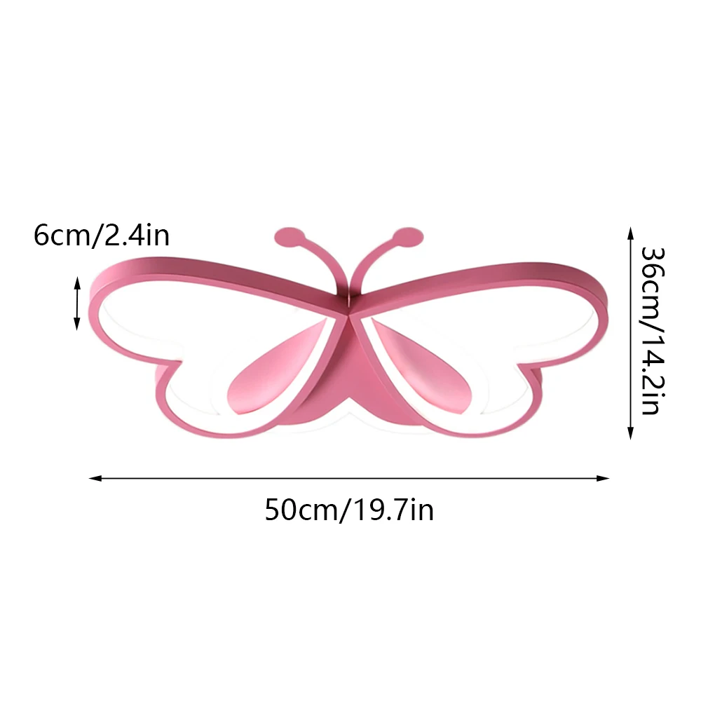 Luz de techo rosa para dormitorio, iluminación de montaje empotrado de mariposa acrílica, creativa, LED