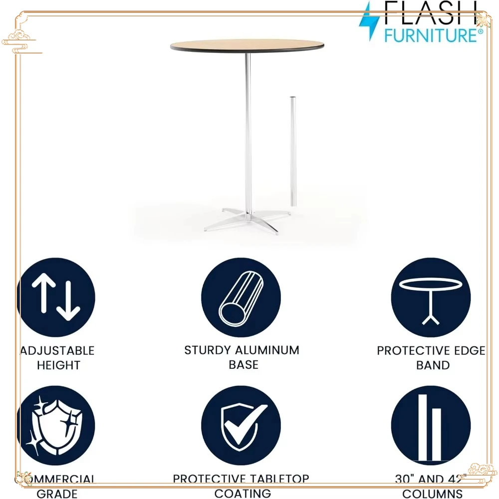 Versatile 36" Round Cocktail Table, Two Height Columns. Natural Wood Design for Bar, Lounge, Living Room.