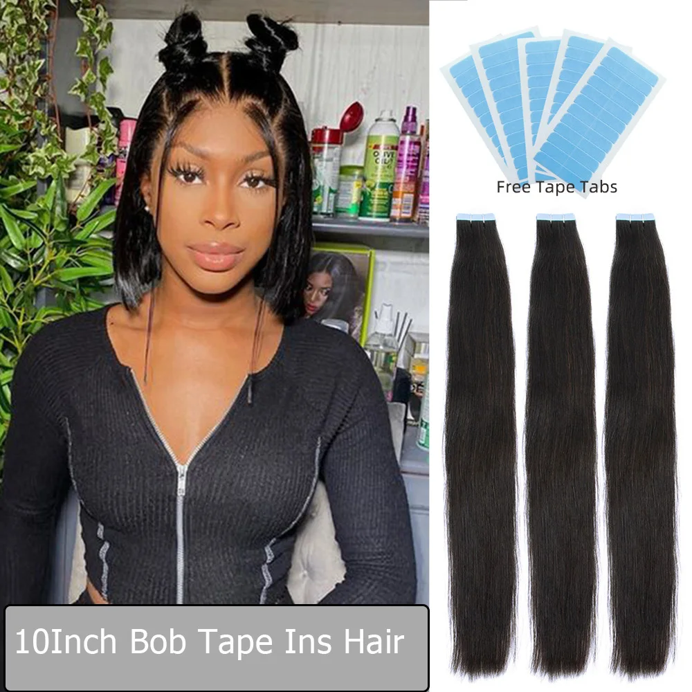 Gerade Bob Tape in Echthaar verlängerungen schwarze Frauen natürliche schwarze stumpfe Bob Tape in Haar verlängerungen Remy Haar 20 teile/paket