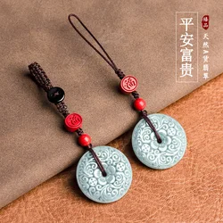 Original Natural A-grade Jade Blue Horizontal Buckle Mobile Phone Pendant With Chinese Style Jade Stone Car Keychain Bag Hanging