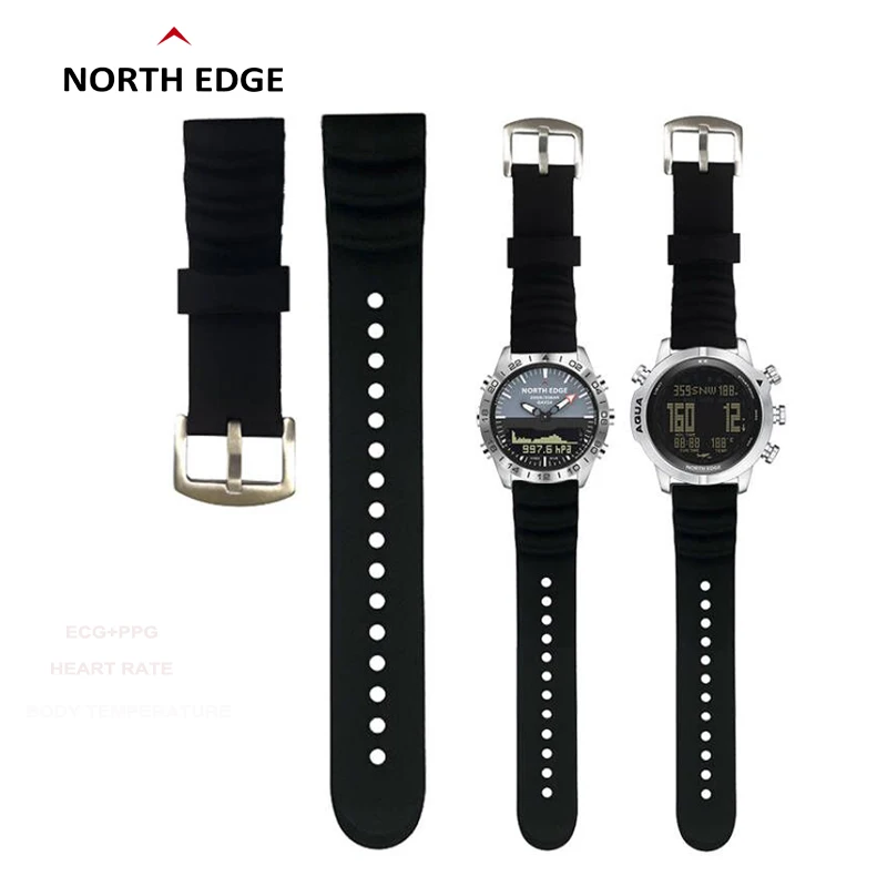 NORTH EDGE 26cm Length 24mm Width Silicone Strap Smart Watch Bracelet Extended Strap For AQUA GAVIA Diving