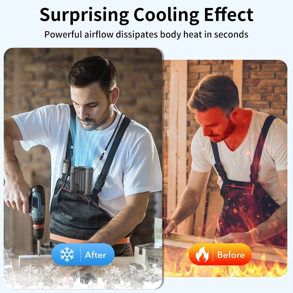 ポータブルウエストファン屋外吊り首ファン強風ベルトモバイル電源 LED 照明スポーツエクスプレス屋外作業用