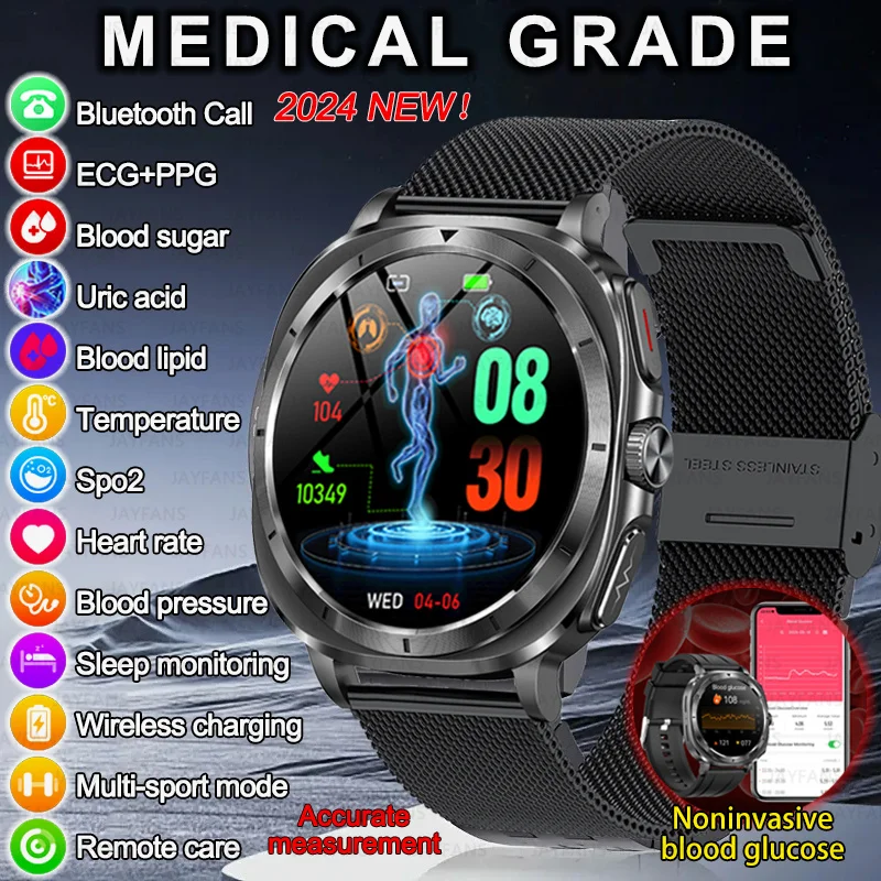 2024 Новинка для Samsung Galaxy Watch 7 Blood Lipids Мочевая кислота Глюкоза в крови Смарт-часы Мужские часы ЭКГ + PPG Bluetooth Call Smartwatch