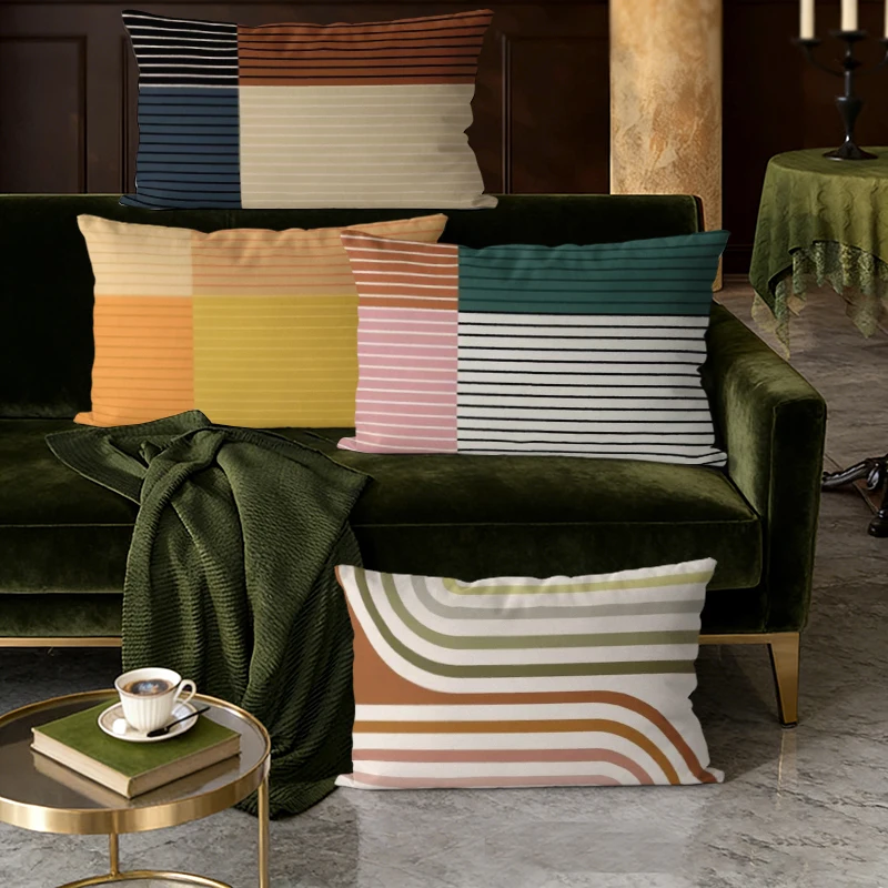 Retro-Kissenbezüge mit geometrischen Streifen, geeignet für Sofa, Schlafzimmer, Auto, Kissenbezug, rechteckiges Rückenkissen