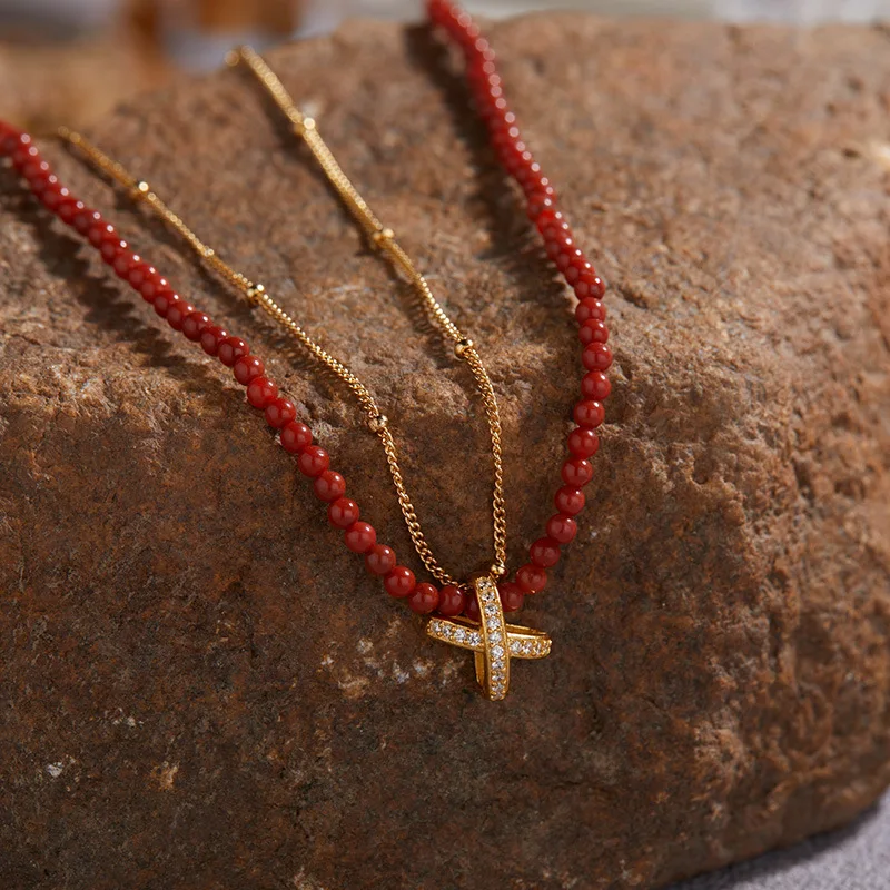 

High-Grade Versatile Double LayerS925Sterling Silver Natural South Red Agate Snake Bones Chain Handmade Beaded Snake Year Windin
