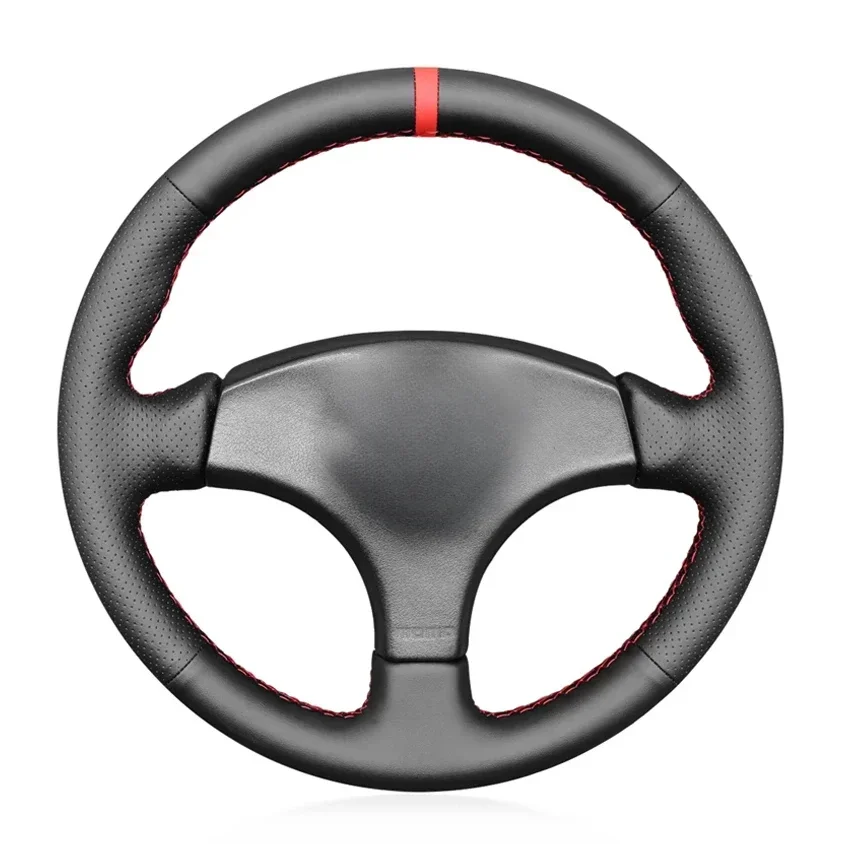 Black Artificial Leather Red Marker Hand-stitched No-slip Car Steering Wheel Cover for Honda Integra Type R DC2 1996 1997 1998