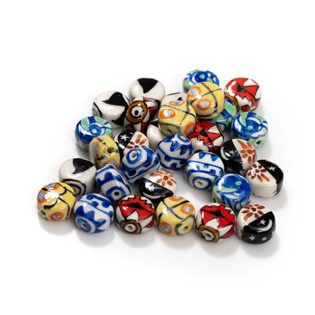 5pcs Hand-Painted Abstract Art Ceramic Beads – Intricate Patterns for DIY Jewelry – Model Z721