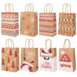 5Pcs Kraft Gift Bags with Handle Elk Snowflake Christmas Tree Merry Christmas Party Favors Packaging Bag Navidad New Year 2025