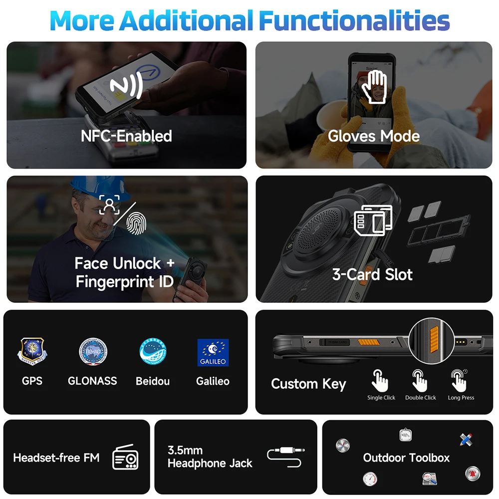 Ulefone RugKing 4G Rugged Phone Android 15 Up to 16GB+256GB Waterproof  9600mAh 50MP Camera NFC Global Smartphone