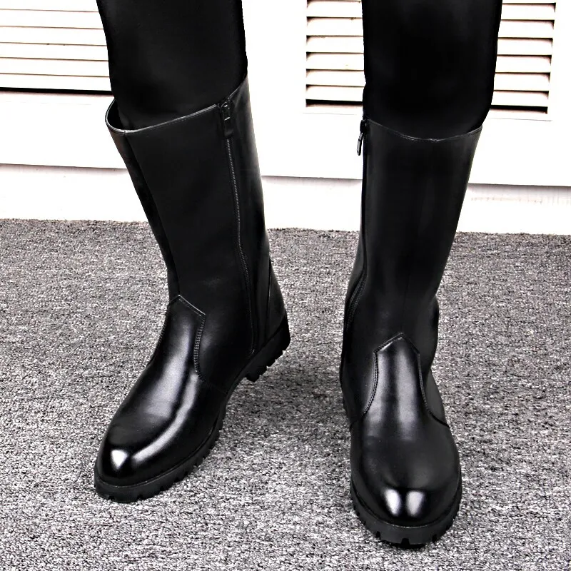 fashion knight boots for men casual soft leather shoes handsome motorcycle high boot black riding long botas hombre botines mans