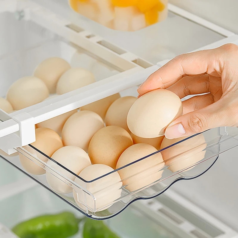 Clear Container For Egg Fridge Drawer Organizer Refrigerator Storage Bins Pull Out With Handle Kitchen Shelf Holder Storage Box