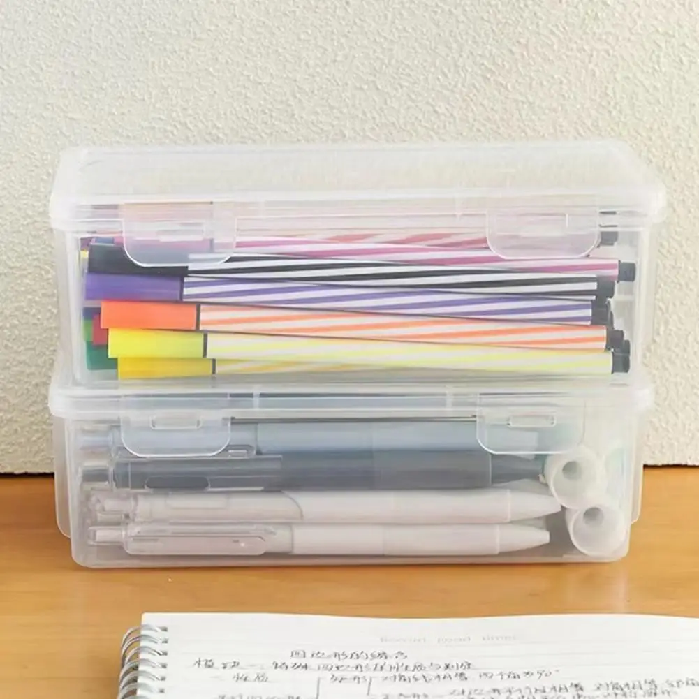 

Multifunctional Pen Holder Transparent Stackable Pencil Box with Snap-on Lid Extra Capacity Pencil Organizer for School