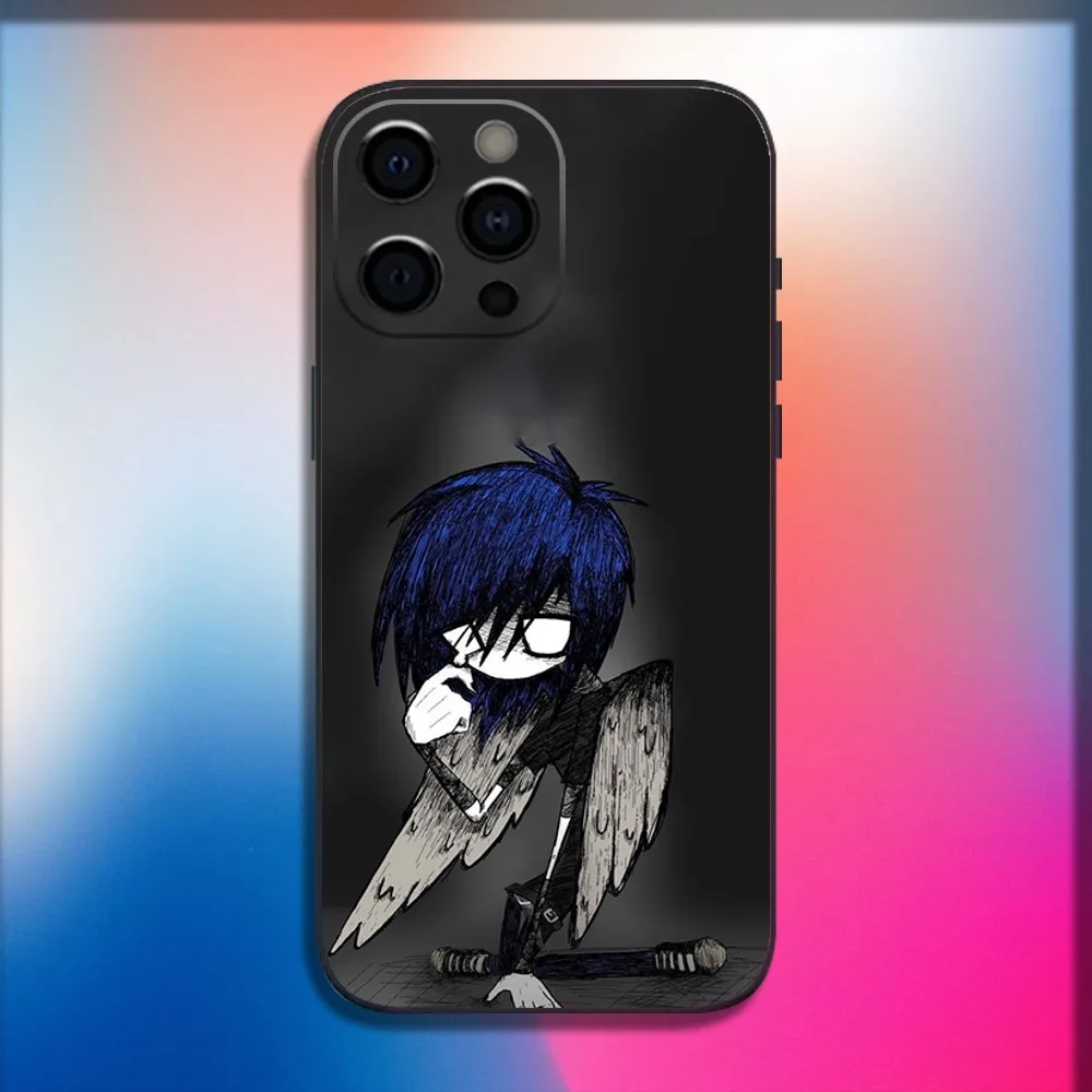 Love Black and Cute Emo Phone Case For iPhone 16,15,14,13,12,11,Pro,X,XS,Max,XR,Plus,Mini Soft Black Cover