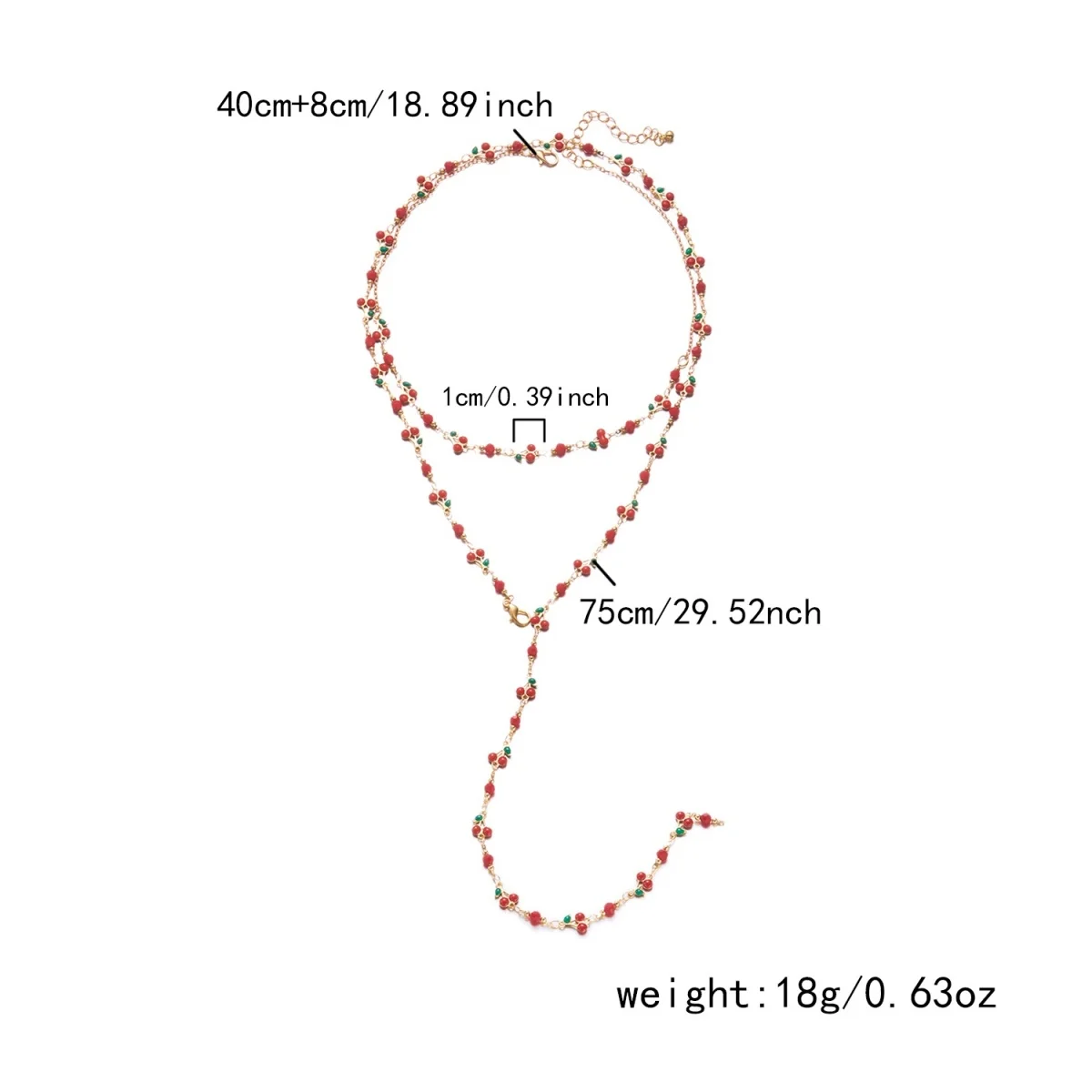 Mehrschichtiger roter Kirschherz-Schal, Y-förmige lange Halskette für Damen und Herren, süße Erdbeerblume, künstliche Perlen-Choker-Schmuckstücke – Detail 31