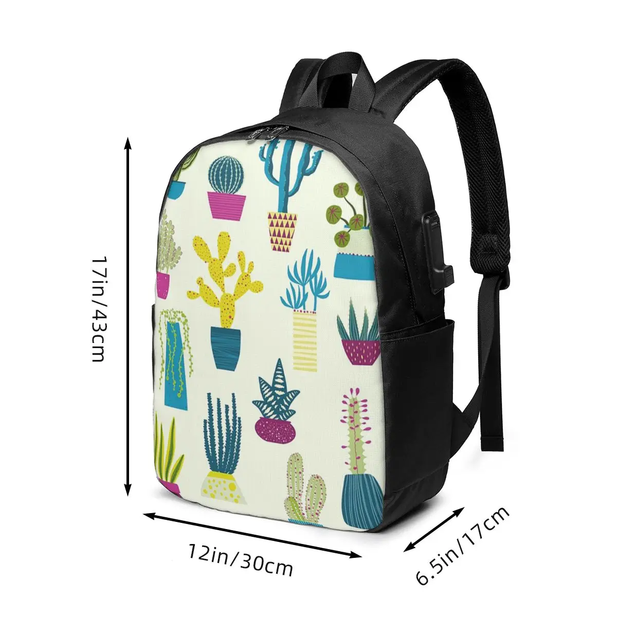 Various Cactus Potted Plant Illustrations Backpack Travel Notebook Bag Computer College Student School Bag Laptop Shoulder Bags