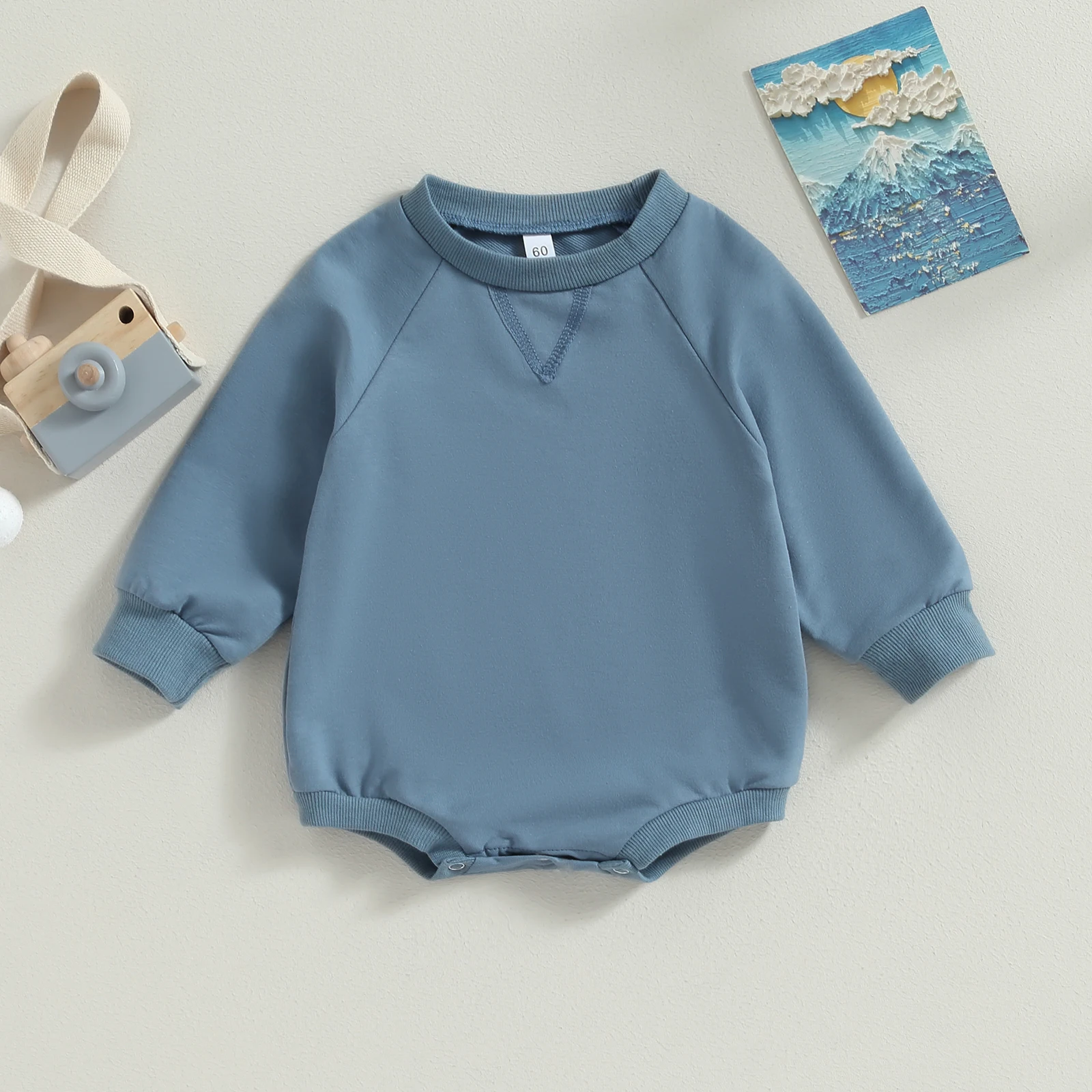 Unisex Baby Boy Girl Solid Color Long Sleeve Bubble Romper Oversized T-Shirt Bodysuit Top Fall Spring Baby Jumpsuits Clothes