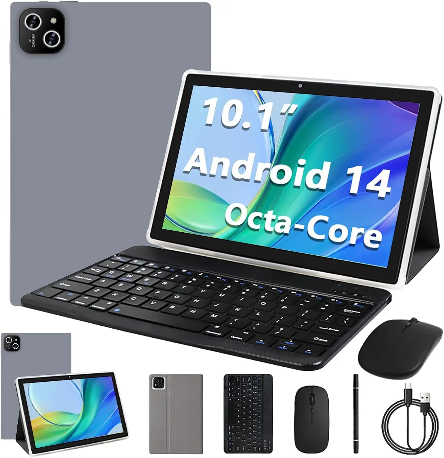 

10.1" Android Tablet, 12GB RAM 64GB ROM, Octa-Core, Keyboard & Mouse, WiFi 6, BT 5.4, 6000mAh
