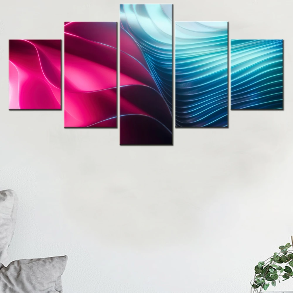 

5 Pieces Canvas Wall Arts Poster Painting Abstract Pink Light Futuristic Wallpaper Interior Home Decor Picture Printing Artwork