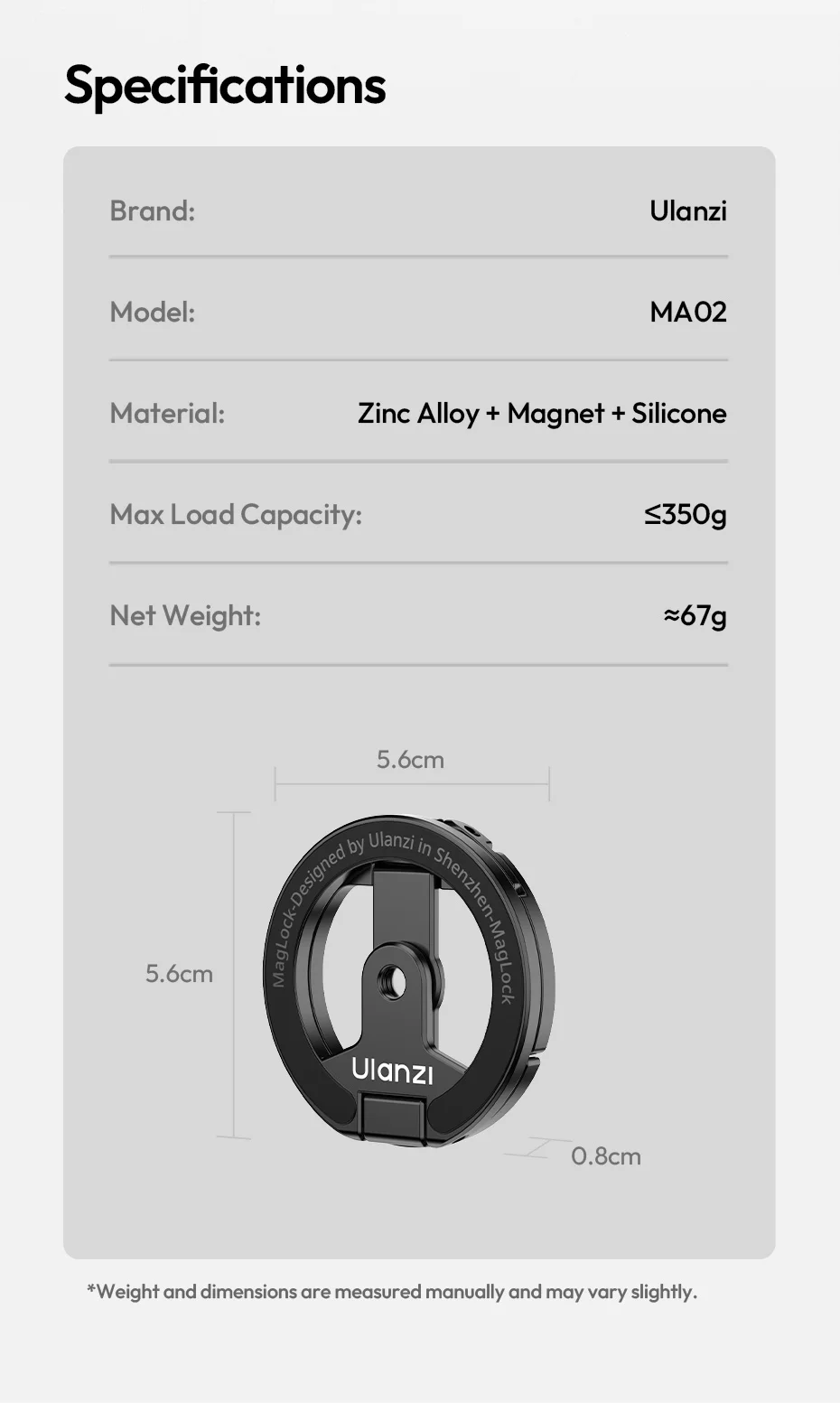 Ulanzi MA02 Phone Stand Slim Foldable Design MagLock Dual Magnetic with Universal 1/4" Mount for Gym Refrigerator Selfie Stick