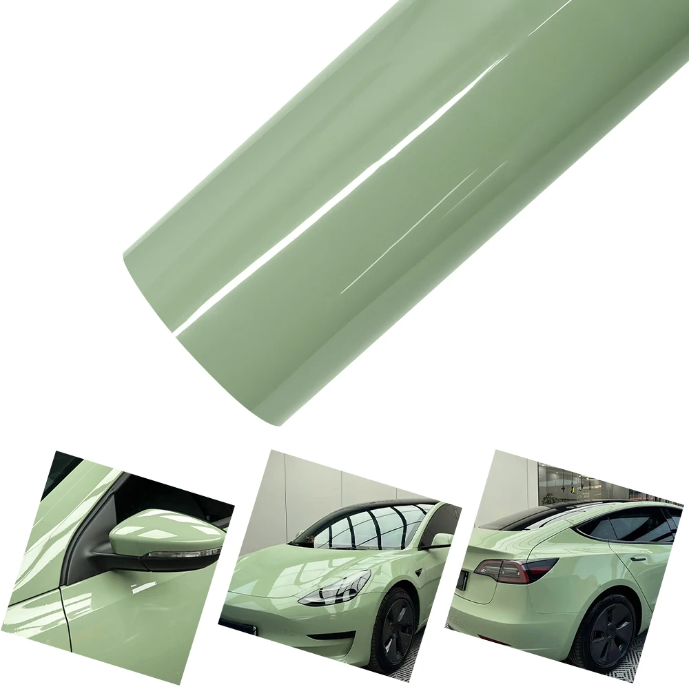 

PET Crystal Khaki Green Car Vinyl Film Auto Wrapping Decal With Air Release Technology Motorcycle Car Body Decoration Sticker