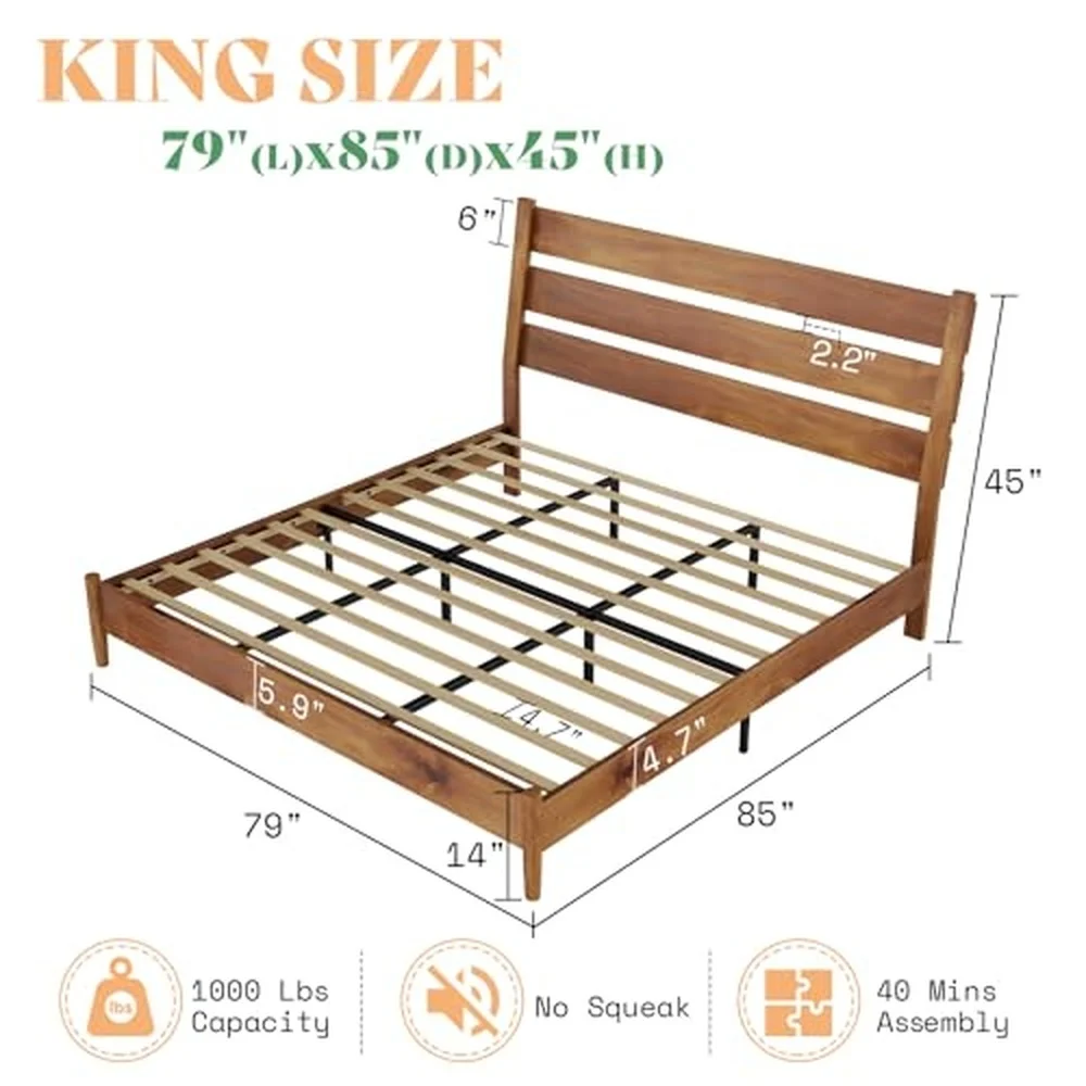 King Size Modern Bed with Reclining Headboard Light Brown