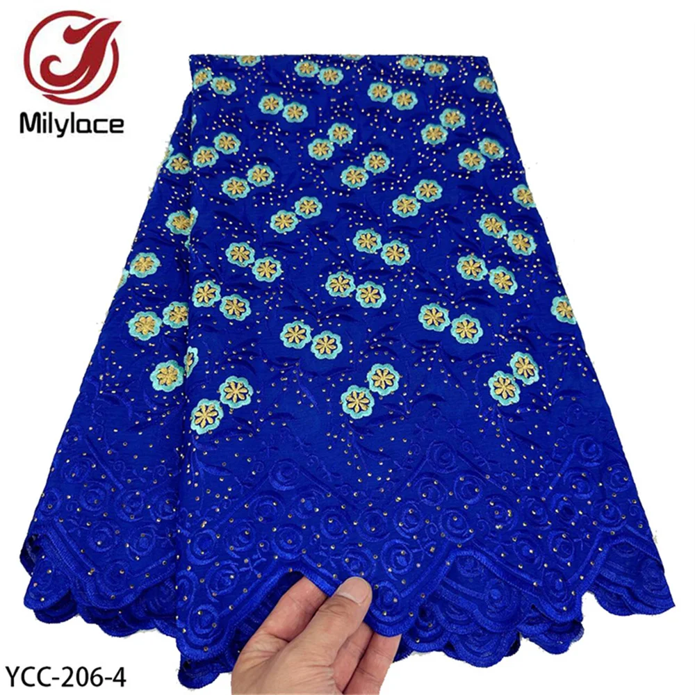 High Quality 5 Yard Swiss Lace Embroidery African 100% Cotton Fabrics Swiss Voile Lace Popular Dubai Style YCC-206