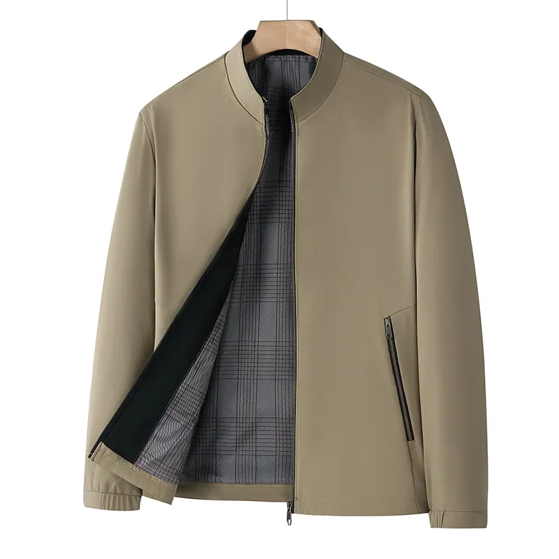 Chaqueta para hombre estilo de negocios cuello levantado sin arrugas primavera otoño chaqueta de talla grande abrigo de papá ropa de hombre de mediana edad abrigos hombres