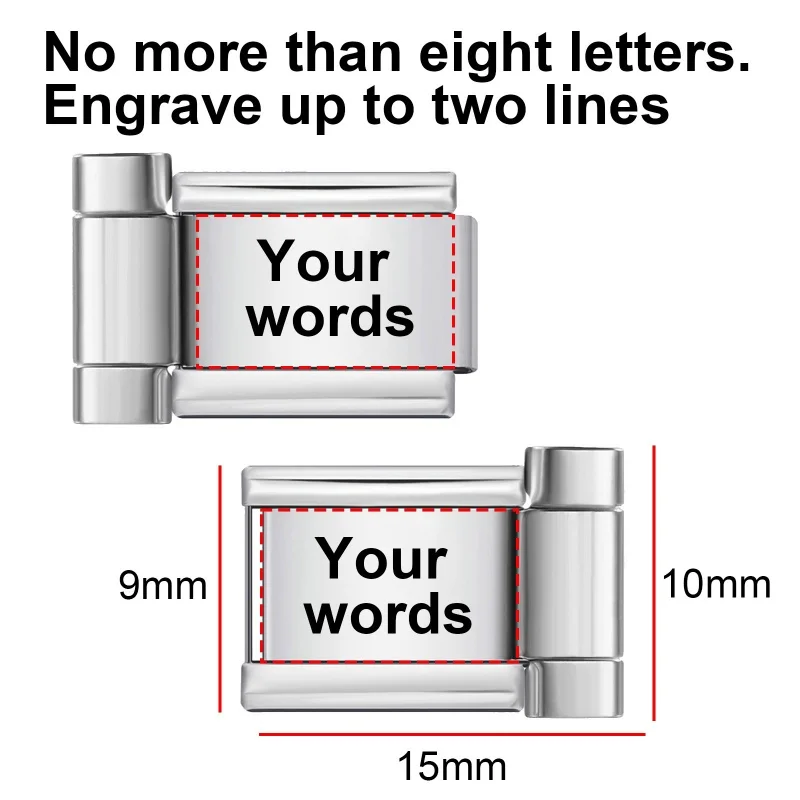 Fashion Letter Customized Laser Engraving Watch Strap Connector Accessories Italian Charm DIY Making Stainless Steel Jewelry