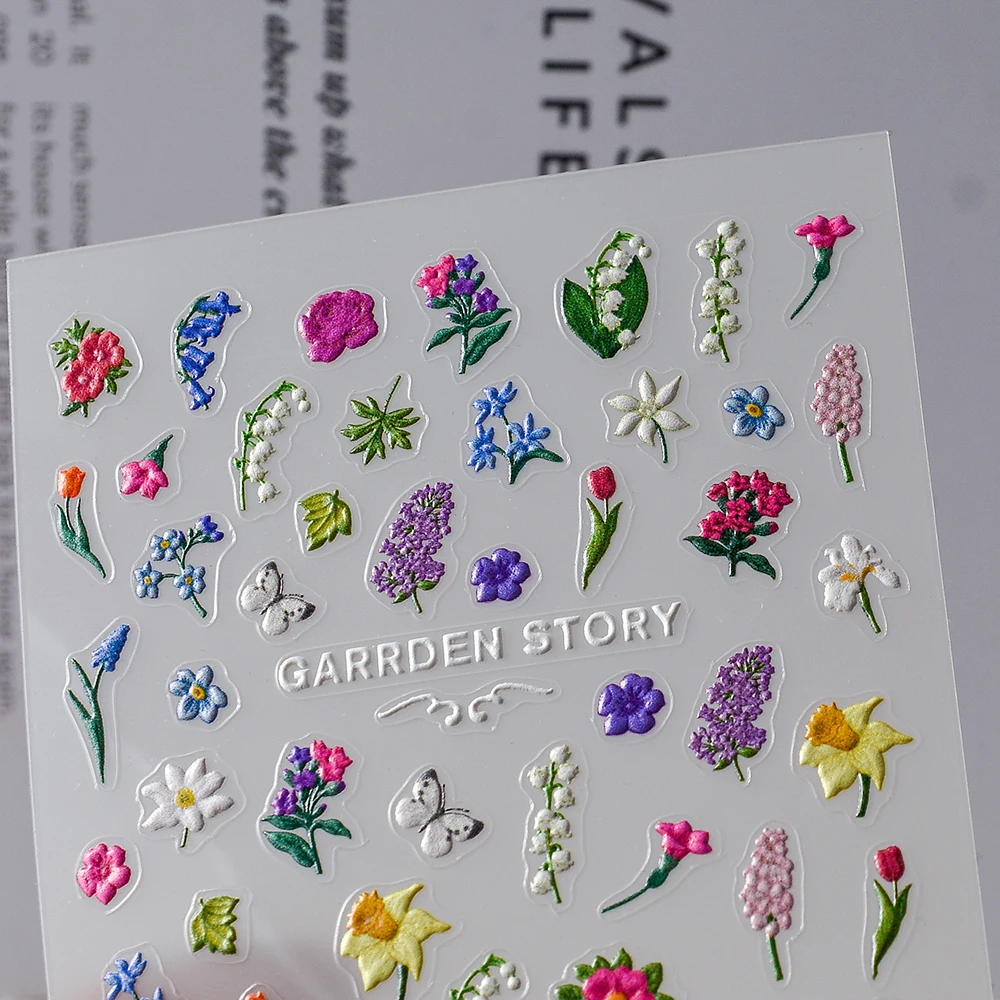 Garden Story 5D-pegatinas para uñas, autoadhesivas, para decoración artística de uñas